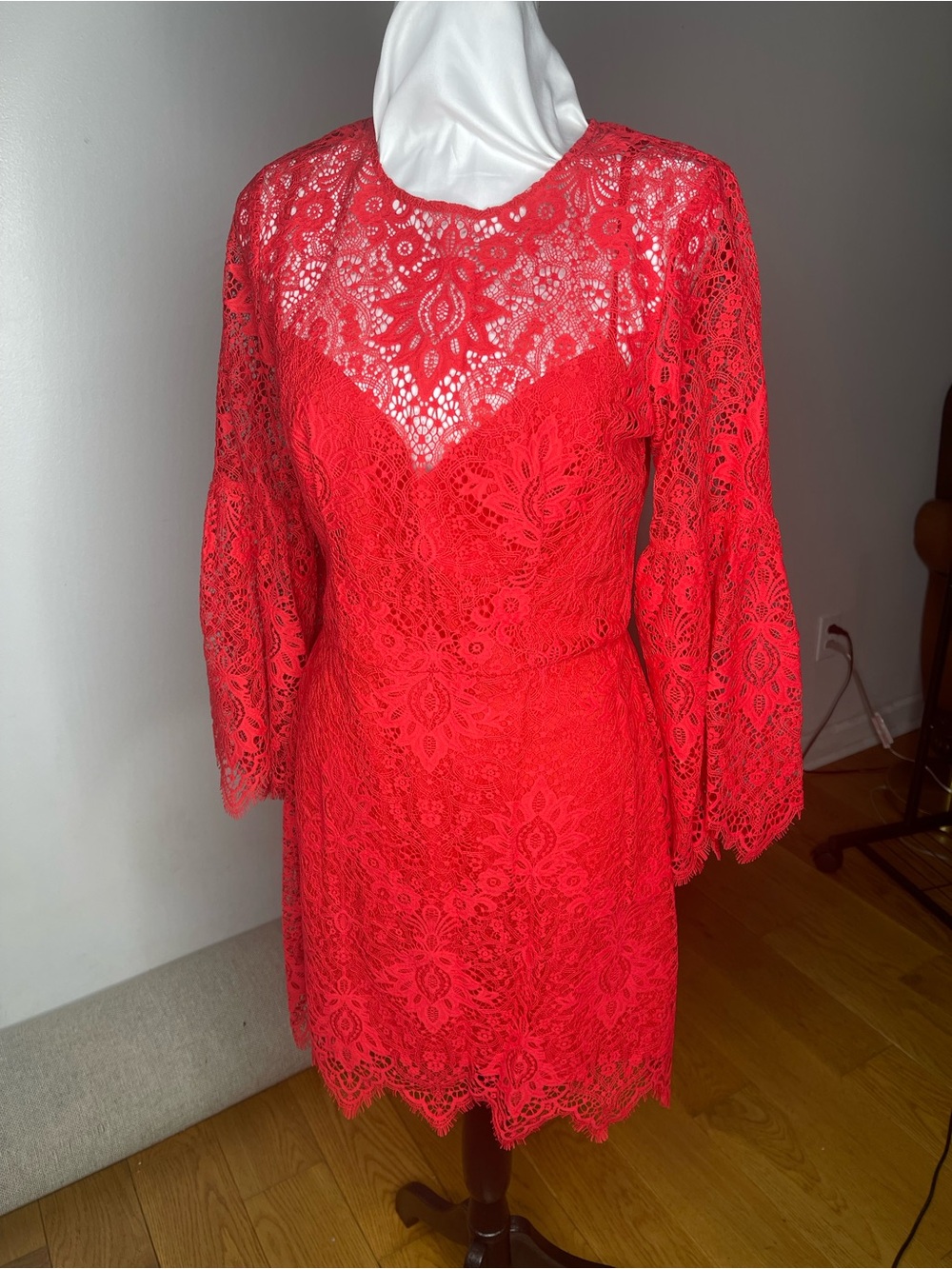 BCBGMaxAzria Red Long Sleeve Lace Sheath Dress